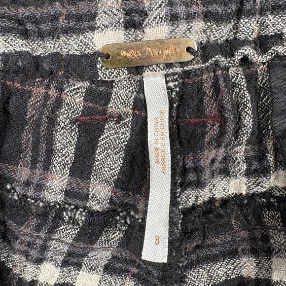 Free People Womens Size 8 Linen Look Cotton Mid Rise Straight Trouser Pant Plaid - Picture 10 of 16